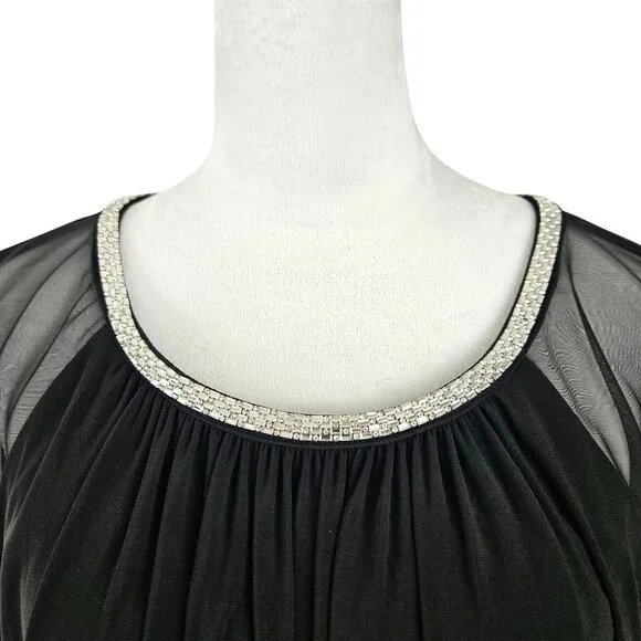 R&M Richards Womens Elegant Dress Plus 20W Black Sheer Capelet Evening Cocktail - Picture 8 of 16